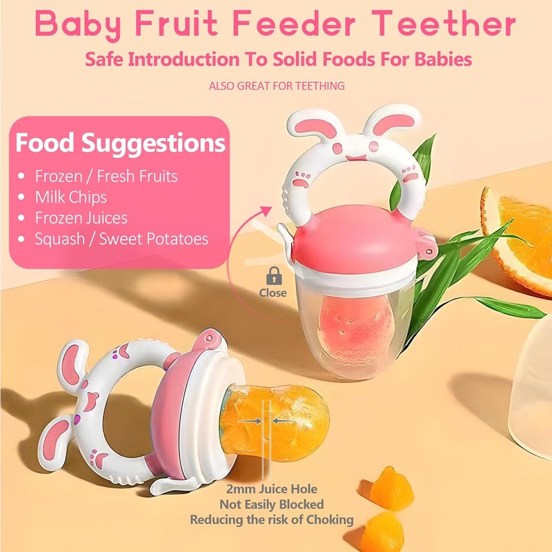 WAJIAYON Baby Fruit Feeder Pacifier  6 Pack  2 Baby Fruit Food Feeder Pacifier  2 Baby Food Dispensing Spoon  Fresh Fruit Teethers for Babies  Silicone Feeder BabyMesh Baby Feeder PinkRabbit - Image 3