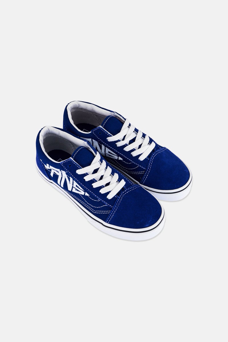 VANS Kids Boy Old Skool Lace Up Skateboarding Shoes, Blue - Image 4