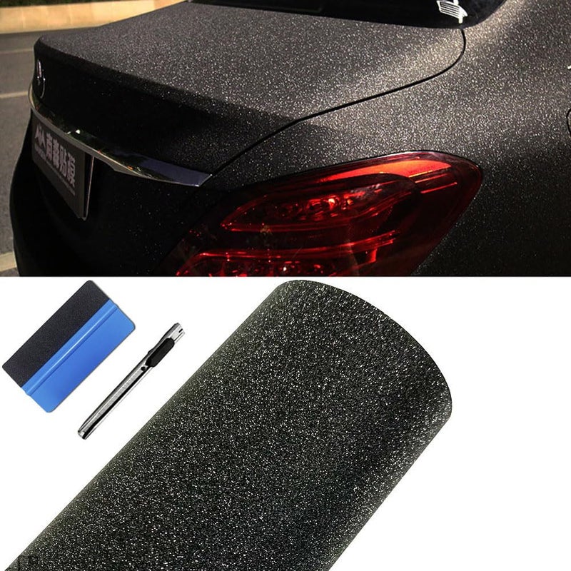 LZLRUN Glitter Diamond Sandy Sparkle Car Vinyl Wrap Matte Diamond Film Sticker DIY Self Adhesive Rhinestones Car Decor Accessories Black 20 x 60