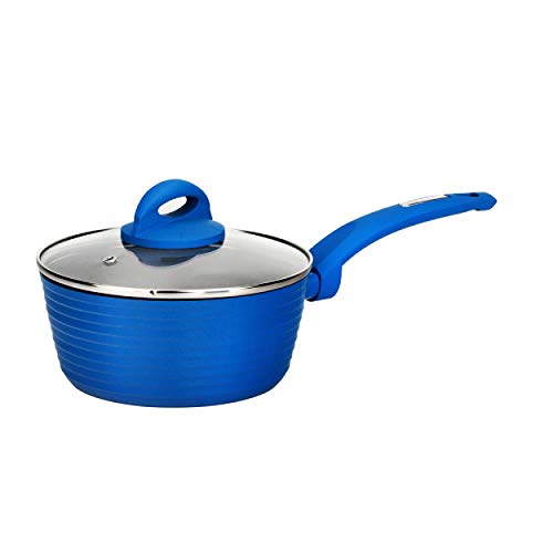 NutriChef Saucepan Pot with Lid NonStick Stylish Kitchen Cookware with Light Gray Inside and Blue Outside 15 Quart Works with Model NCCW12BLU