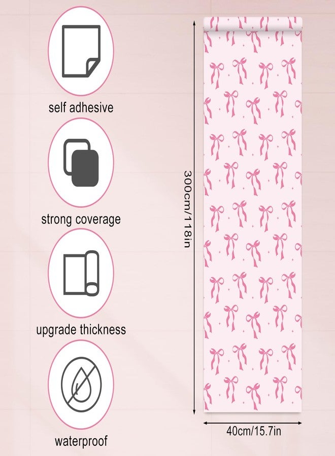 JarThenaAMCS ورق حائط JarThenaAMCS وردي اللون بعقدة وردية، ورق لاصق ذاتي اللصق، مقاوم للماء، ملصقات جدارية لطيفة لغرف نوم البنات والمنزل وديكور غرفة الأطفال، 15.7 × 118 بوصة - Image 2