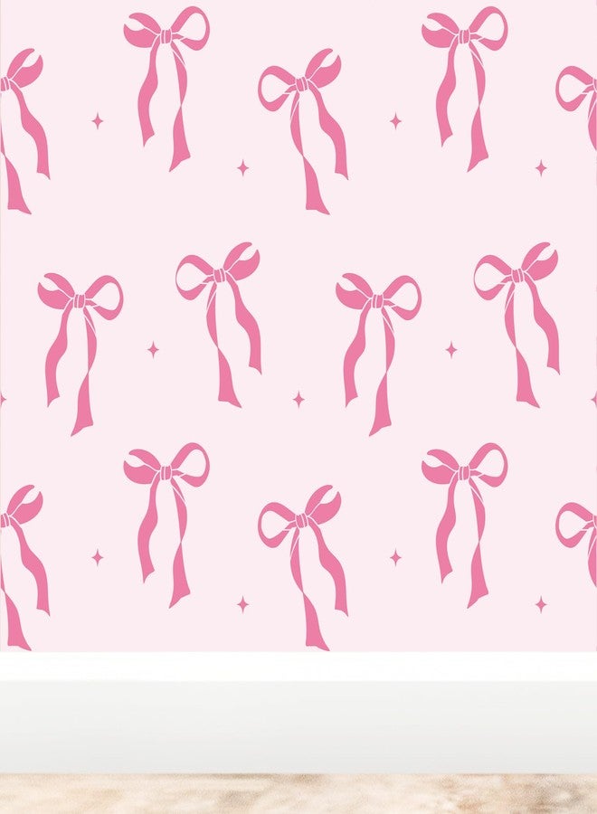 JarThenaAMCS ورق حائط JarThenaAMCS وردي اللون بعقدة وردية، ورق لاصق ذاتي اللصق، مقاوم للماء، ملصقات جدارية لطيفة لغرف نوم البنات والمنزل وديكور غرفة الأطفال، 15.7 × 118 بوصة - Image 1
