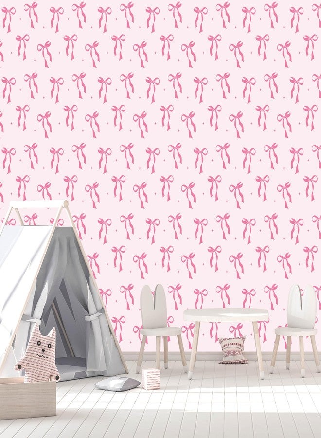 JarThenaAMCS ورق حائط JarThenaAMCS وردي اللون بعقدة وردية، ورق لاصق ذاتي اللصق، مقاوم للماء، ملصقات جدارية لطيفة لغرف نوم البنات والمنزل وديكور غرفة الأطفال، 15.7 × 118 بوصة - Image 3