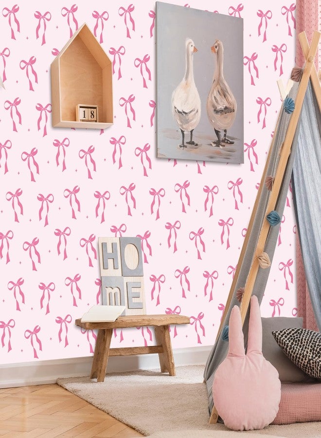 JarThenaAMCS ورق حائط JarThenaAMCS وردي اللون بعقدة وردية، ورق لاصق ذاتي اللصق، مقاوم للماء، ملصقات جدارية لطيفة لغرف نوم البنات والمنزل وديكور غرفة الأطفال، 15.7 × 118 بوصة - Image 5