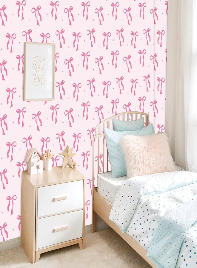 JarThenaAMCS ورق حائط JarThenaAMCS وردي اللون بعقدة وردية، ورق لاصق ذاتي اللصق، مقاوم للماء، ملصقات جدارية لطيفة لغرف نوم البنات والمنزل وديكور غرفة الأطفال، 15.7 × 118 بوصة - Image 4