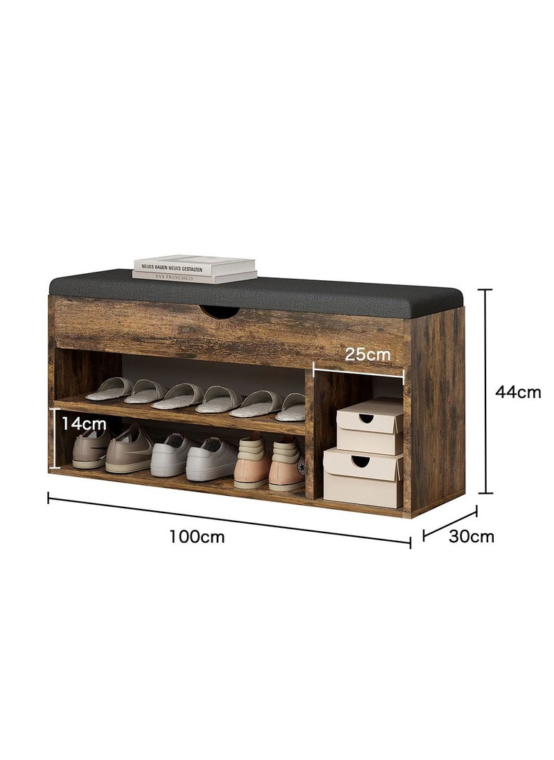 AnneFish - 2-Tier Entryway Shoe Rack Organizer Bench With Drawer And Cushion Padded Seat For Bedroom Hallway 100*30*44cm - Image 1