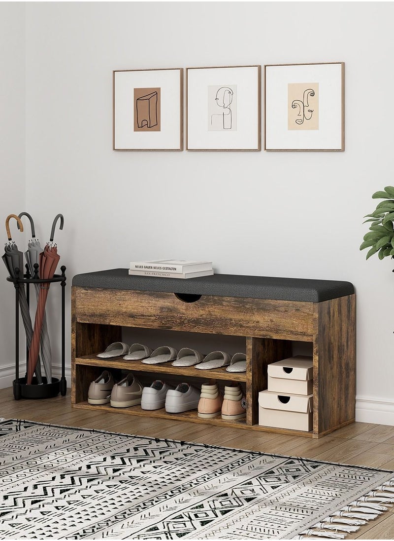 AnneFish - 2-Tier Entryway Shoe Rack Organizer Bench With Drawer And Cushion Padded Seat For Bedroom Hallway 100*30*44cm - Image 1