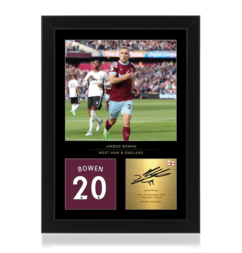 Win FC Jarrod Bowen A4 Framed Photo Display  Reproduced Digital Signature  Gift For West Ham Fans