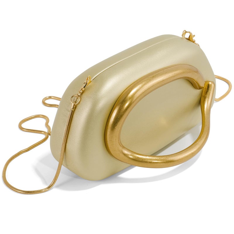 NEWROGENG Clutch Purses for Women Formal, PU Leather Evening Bags with Chain, Trendy Metal Handle Purses and Handbags 2025, Leather Gold - Image 3