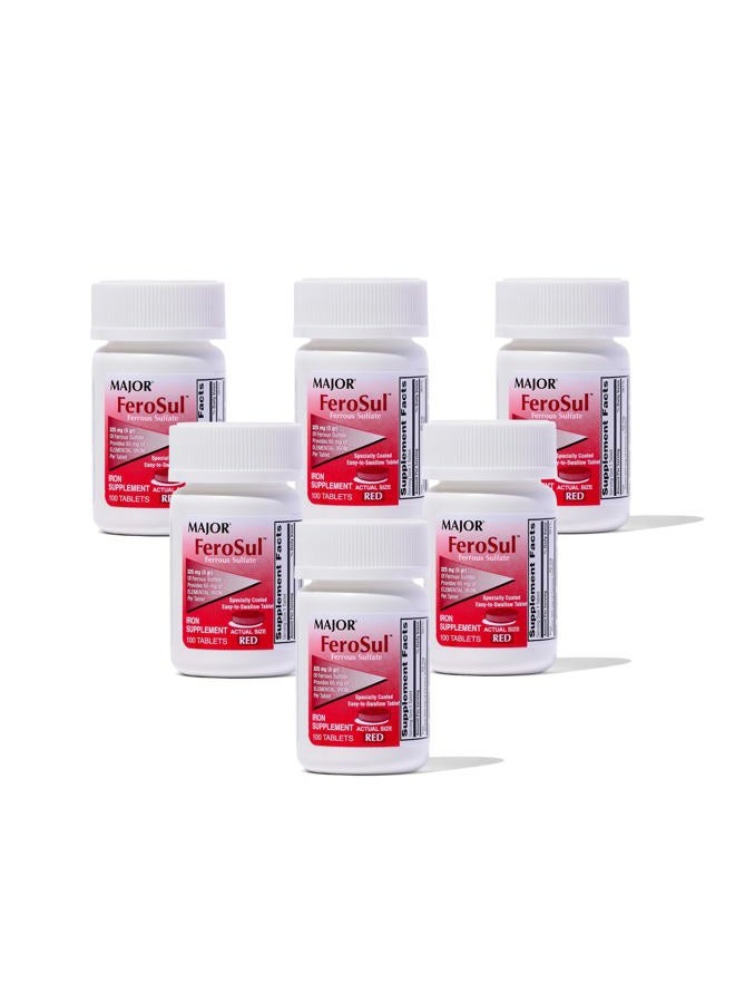 Major Pharmaceuticals Major Ferosul - Ferrous Sulfate 325mg Tablets with 65mg of Elemental Iron - Iron Supplement for Women, Men - Red - 100 Tablets (6 Pack) - Image 1