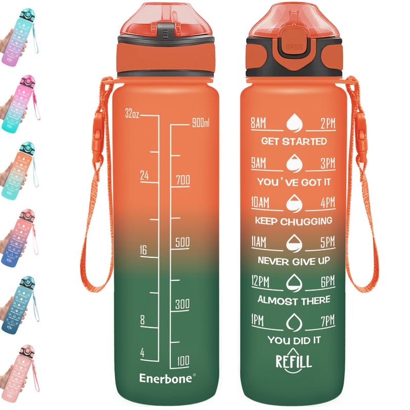 Enerbone 32 oz Drinking Water Bottle with Times to Drink and Straw, Motivational with Carrying Strap, Leakproof BPA & Toxic Free, Ensure You Drink Enough Water for Fitness Gym Outdoor - Image 1
