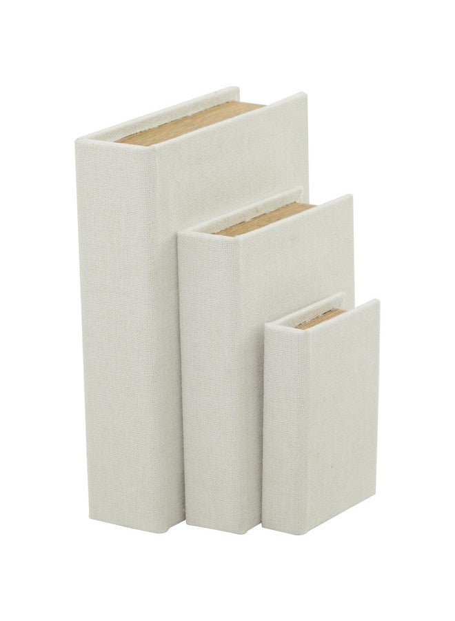 ديكو 79 صندوق ديكور من قماش الكتان من مجموعة ديكو 79، صندوق تخزين مزيف على شكل كتاب، مجموعة من 3 صناديق تذكارية مزخرفة، 12 بوصة، 9 بوصات، ارتفاع 6 بوصات، أبيض - Image 1
