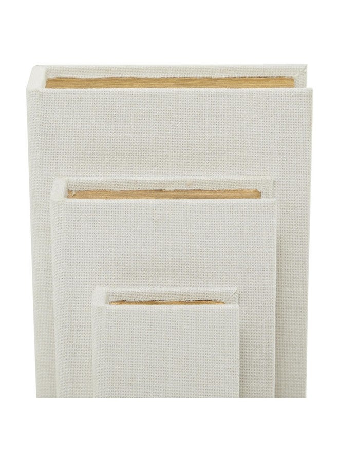 ديكو 79 صندوق ديكور من قماش الكتان من مجموعة ديكو 79، صندوق تخزين مزيف على شكل كتاب، مجموعة من 3 صناديق تذكارية مزخرفة، 12 بوصة، 9 بوصات، ارتفاع 6 بوصات، أبيض - Image 4