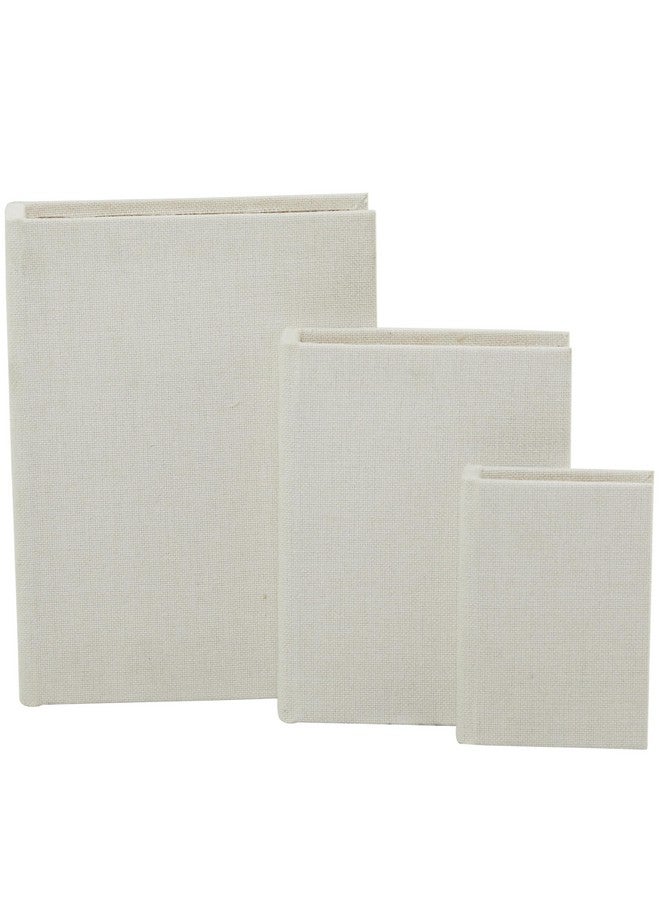 ديكو 79 صندوق ديكور من قماش الكتان من مجموعة ديكو 79، صندوق تخزين مزيف على شكل كتاب، مجموعة من 3 صناديق تذكارية مزخرفة، 12 بوصة، 9 بوصات، ارتفاع 6 بوصات، أبيض - Image 2