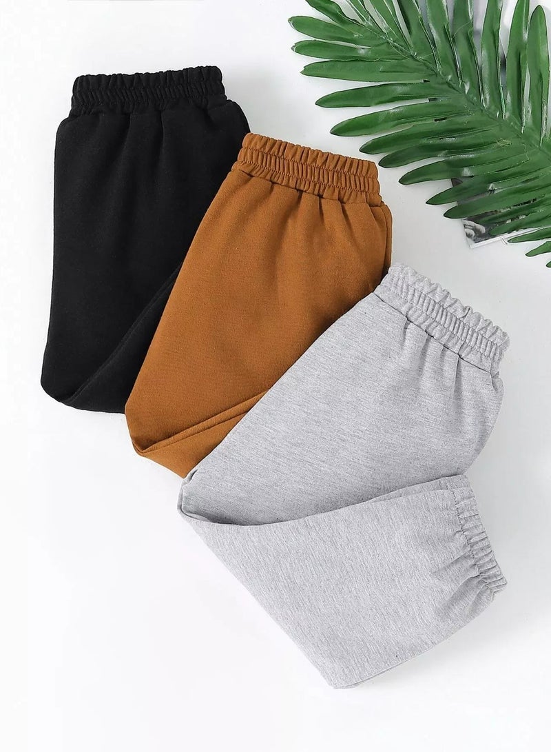 Baby 3pcs Solid Elastic Waist Sweatpants  - Image 2