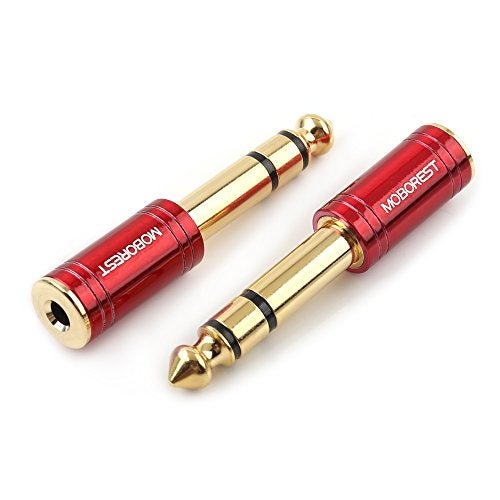 MOBOREST 1/4 Male to 1/8 Female Pure Copper Adapter, 6.35mm Stereo Male to 3.5mm Plug Jack Female Stereo Adapter Red 2-Pack - Image 1