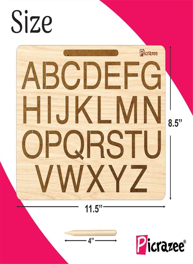 Picrazee Educational Wooden Tracing Board for Kids | Handwriting and Learning Slates for Children | Set of 4 (Small & Capital English, Hindi Alphabets & Numbers) - Image 2
