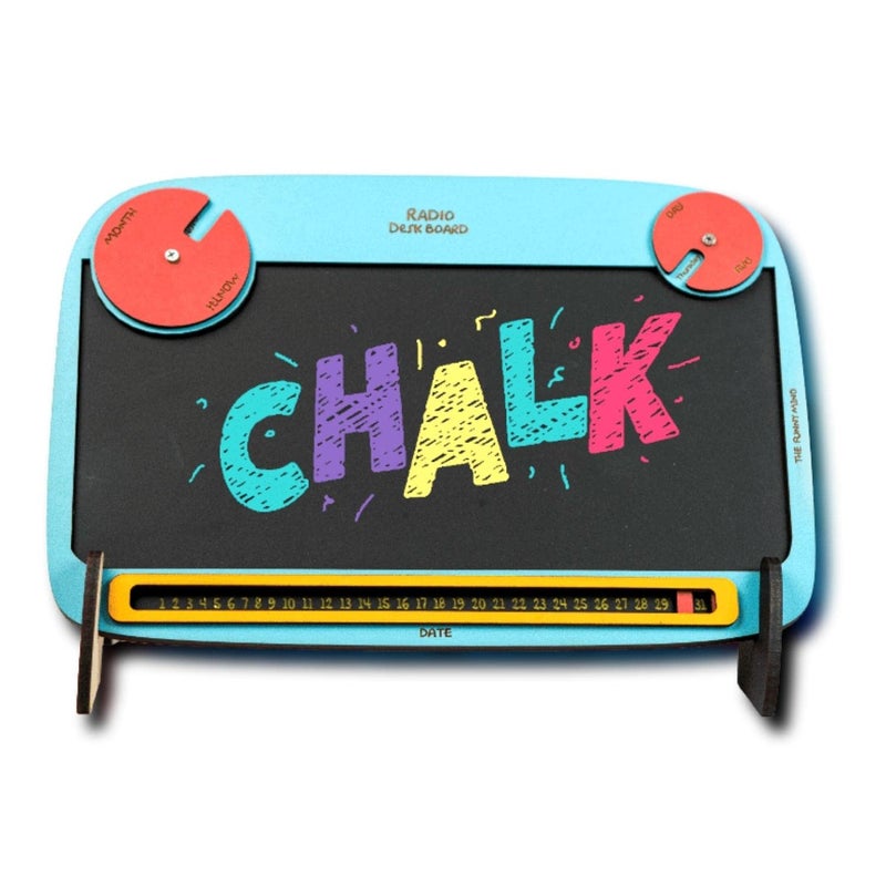 The Funny Mind Wooden Multipurpose Radio Black and Blue Chalk Board with Chalk Duster and Stand for Kids and Adults Doodle Board for Kids and Adults Wooden Writing Board for Kids