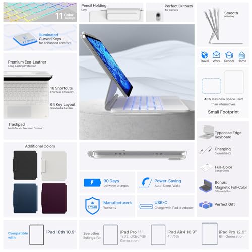 typecase Edge for iPad A16 (11th Gen) & iPad 10th Gen with 11-Color Backlit & Gesture Touchpad, Magic Style Floating Cantilever Magnetic Keyboard (NOT FIT to Air 11/5th/4th/Pro 11) - White'26 - Image 4