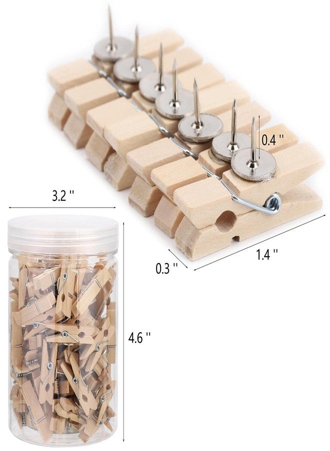 acDesign 100Pcs Push Pin with Wooden Clips Tacks for Cork Board Artwork for Bulletin Board Crafts Arts Projects Photo Supplies(Wood Color) - Image 2