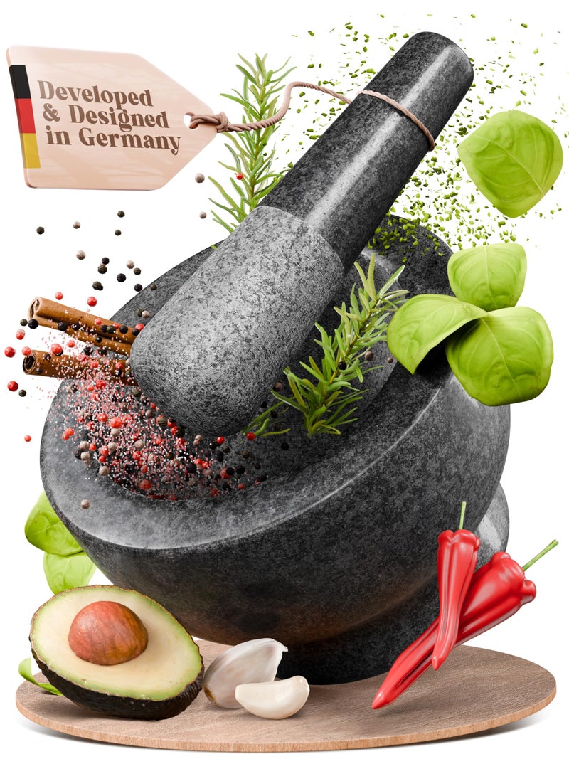 ChefSofi Mortar and Pestle Set - Black Polished Exterior - 6 inch - 2 Cup Capacity - Image 1
