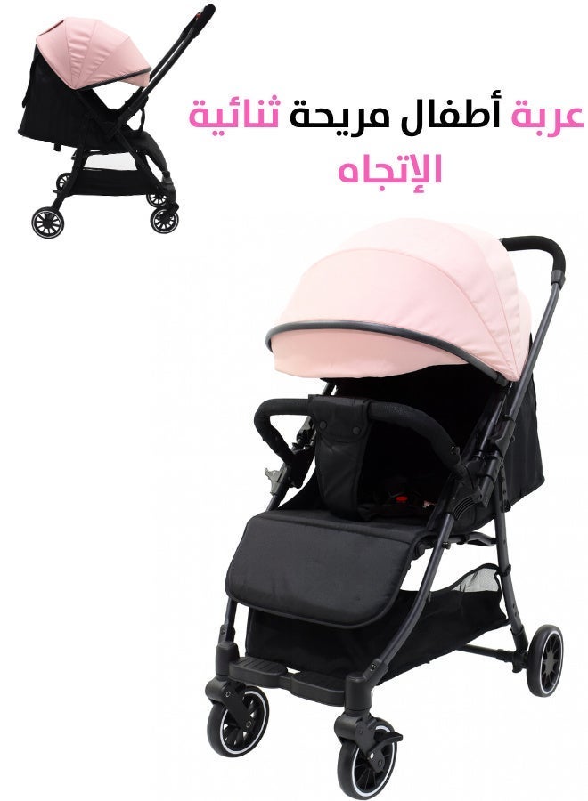 MAAS Lightweight, foldable, two-way, double-push stroller with a high, high-top design, one-button folding mechanism, 360-degree shock-absorbing wheels, multiple sitting and reclining positions, suitable for ages 0-4 years. - Image 3