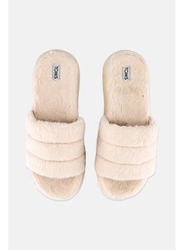 TOMS Women Alpargata Mallow Slip On Faux Mohair Slippers, Beige  - Image 3