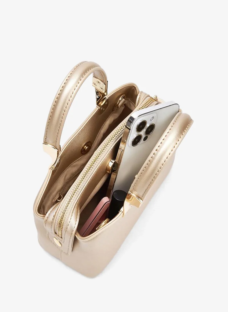 Flora Bella By Shoexpress GOLD Flora Bella Logo Embossed Crossbody Bag with Chain Strap for Women | Best Price UAE