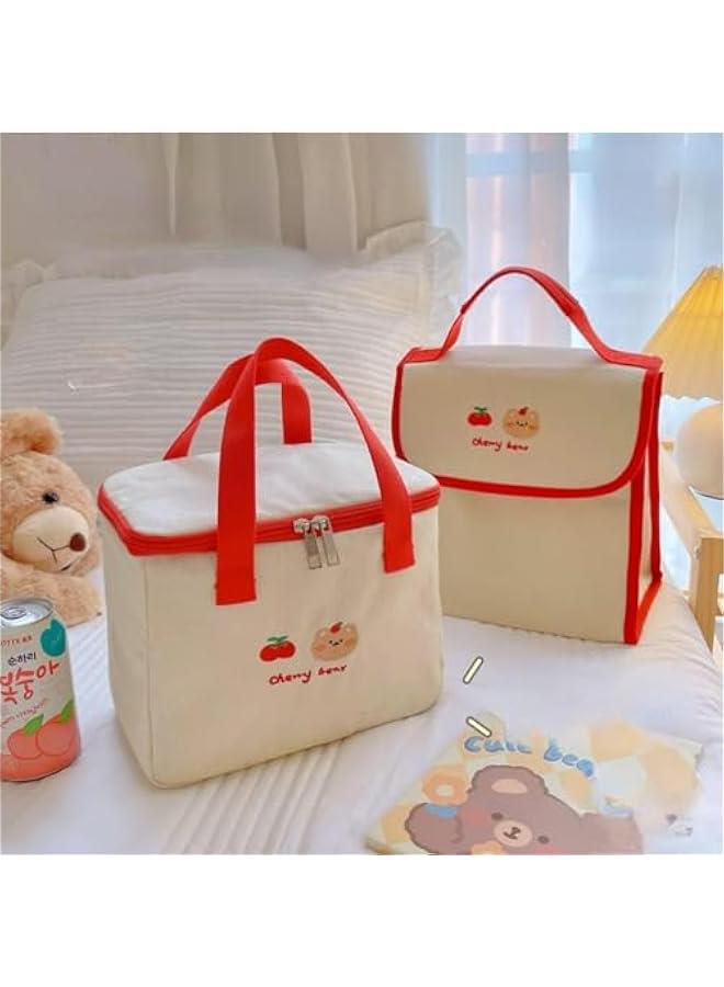 HOOKOR Lunch Box Lunch Bag for Kids and Adults Reusable Insulated Lunch Tote Bag Small Leakproof Cooler Food Lunch Containers High Capacity for Work Office Picnic (Cherry-Flip) - Image 2