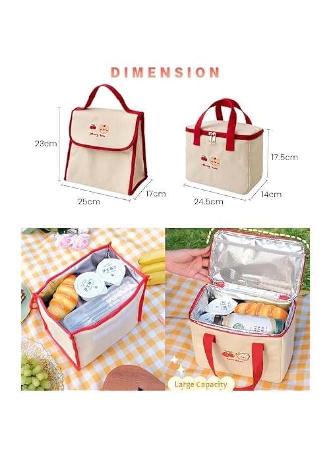 HOOKOR Lunch Box Lunch Bag for Kids and Adults Reusable Insulated Lunch Tote Bag Small Leakproof Cooler Food Lunch Containers High Capacity for Work Office Picnic (Cherry-Flip) - Image 3
