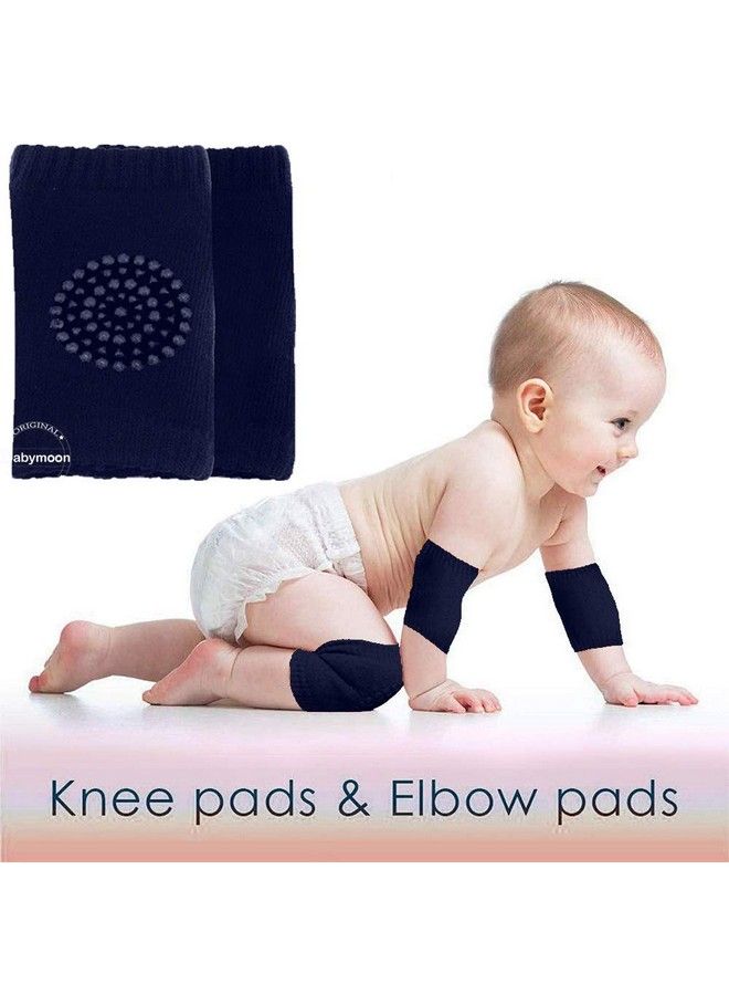 BabyMoon Baby Knee Pads For Crawling Anti Slip Padded Stretchable Elastic Cotton Soft Breathable Comfortable Knee Cap Elbow Safety Protector (Pack Of 1 Pair Navy) - Image 2