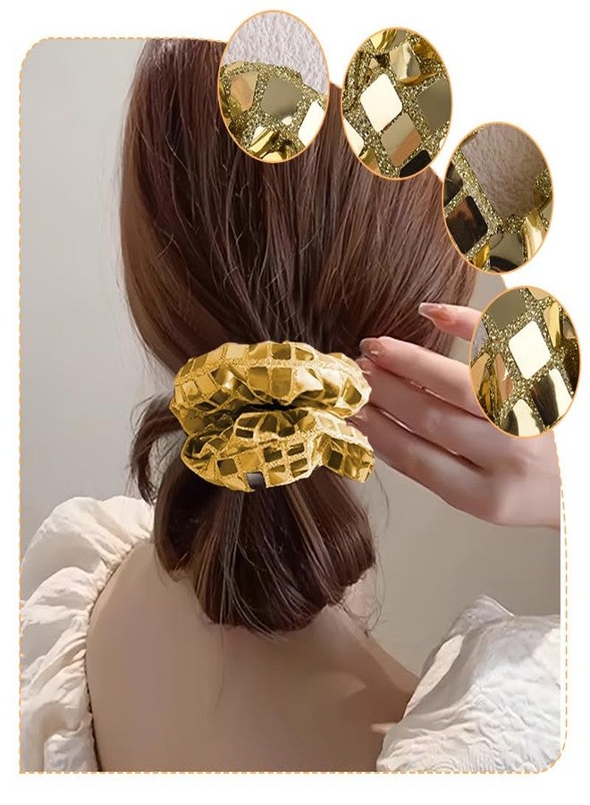 Yreamont Sparkly Back to School Hair Scrunchies for Teen Girls Cheerleader Hair Accessories for Girls Gold Ponytail Holders for Women with Disco Ball Hair Bands for Fine Thick Hair Accessory for Disco Party - Image 4