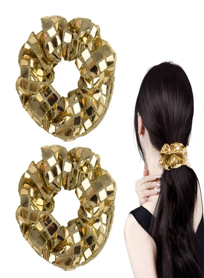 Yreamont Sparkly Back to School Hair Scrunchies for Teen Girls Cheerleader Hair Accessories for Girls Gold Ponytail Holders for Women with Disco Ball Hair Bands for Fine Thick Hair Accessory for Disco Party - Image 1