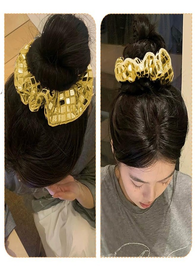 Yreamont Sparkly Back to School Hair Scrunchies for Teen Girls Cheerleader Hair Accessories for Girls Gold Ponytail Holders for Women with Disco Ball Hair Bands for Fine Thick Hair Accessory for Disco Party - Image 3