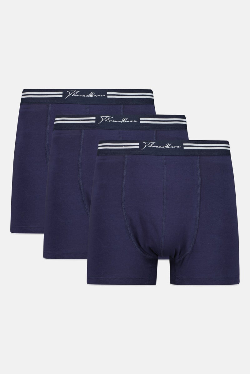 Threadbare Men 3 Pcs Brand Logo Boxer Briefs, Navy - Image 1