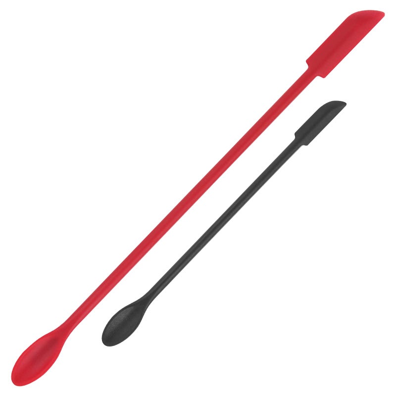 Cuttte Mini Spatula Silicone Spatula Set - Cuttte 2pcs Small Makeup Scrapers for Cosmetics, Reusable Beauty Tiny Tools, Thin Jar Scraper, Get Last of Makeup Out, Black and Red - Image 1
