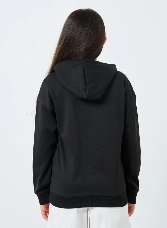 Styli Styli Teen Black Relaxed Fit Solid Hoodie