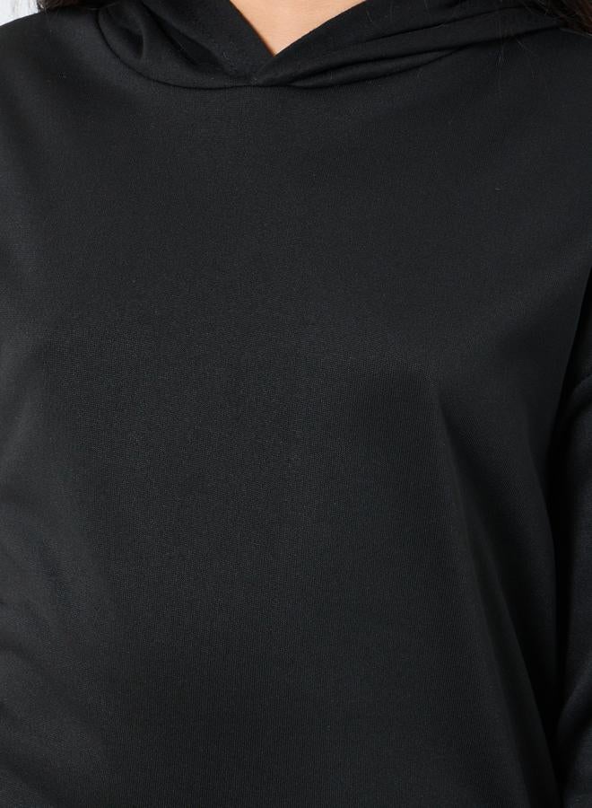 ستايلي ستيلي هودي أسود بقصة مريحة سادة للمراهقين - Image 3