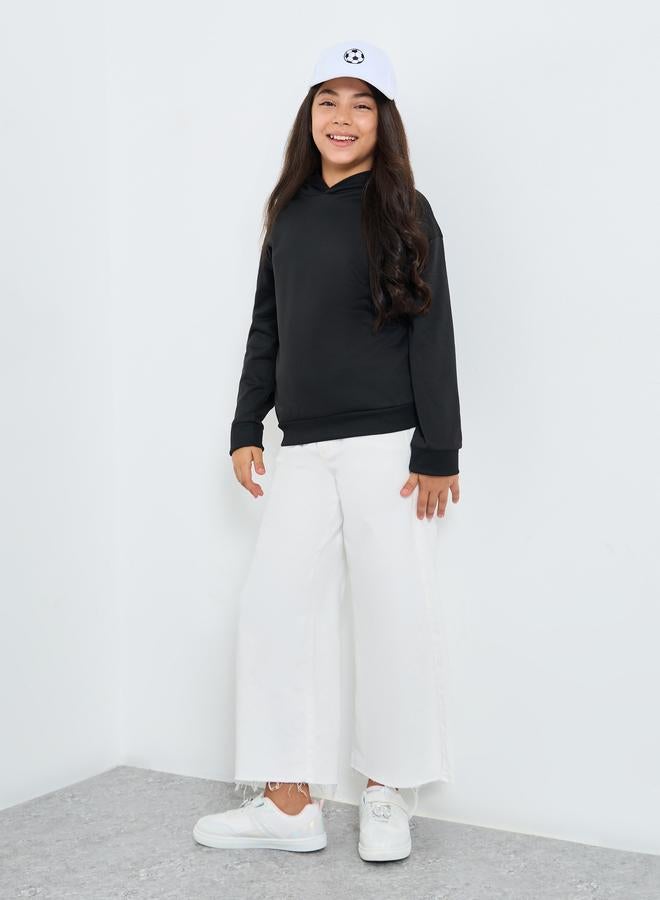 ستايلي ستيلي هودي أسود بقصة مريحة سادة للمراهقين - Image 2