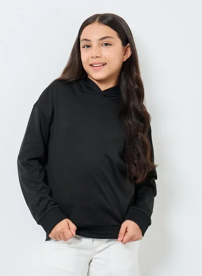 Styli Styli Teen Black Relaxed Fit Solid Hoodie