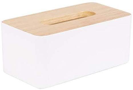 KITDAO Tissue Box Wooden Cover Plastic Tissue Box Holder for Home Decor,Facial and Car Paper Napkin White Color Case with Removable Top Lid - 1 PCS - Image 2