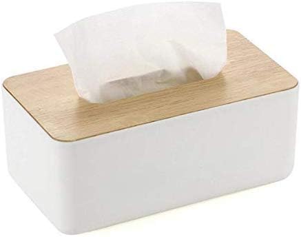 KITDAO Tissue Box Wooden Cover Plastic Tissue Box Holder for Home Decor,Facial and Car Paper Napkin White Color Case with Removable Top Lid - 1 PCS - Image 1
