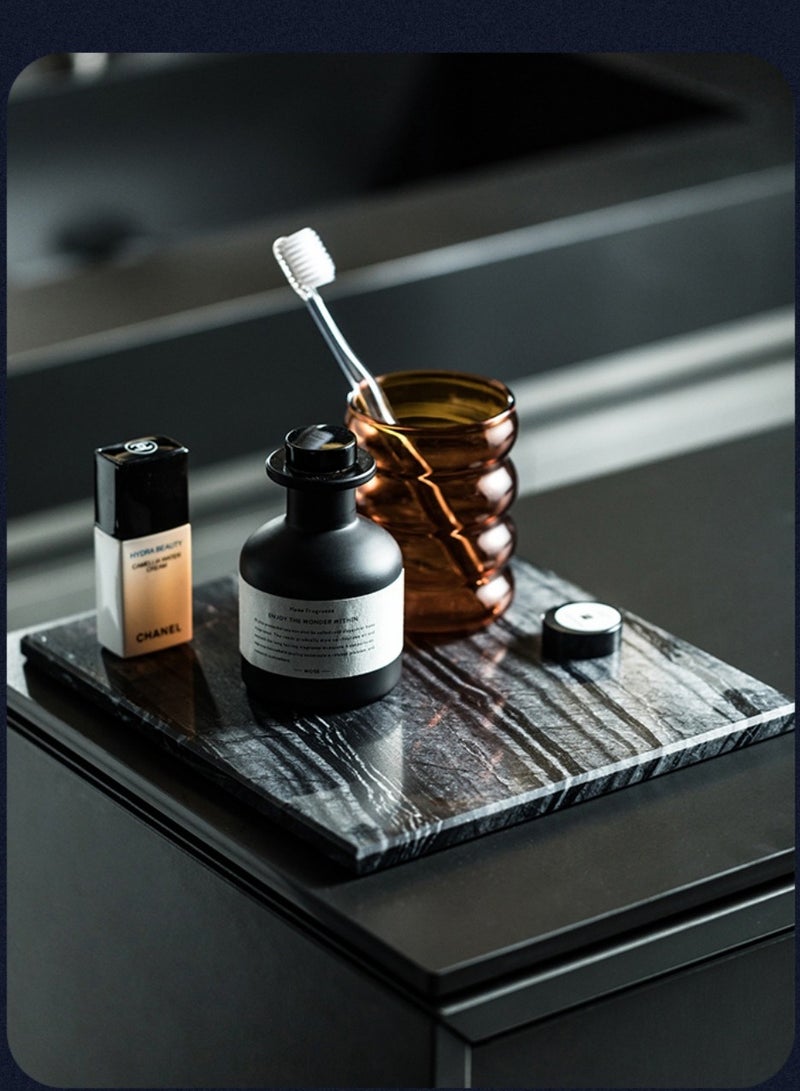 FUKE Natural Marble Tray Bathroom Ancient Wood Grain Marble Rectangular Vanity Tray Trays    Stone Tray for Jewelry, Cosmetics, Candles, Lotion, Perfume and Home Decor Wood Grain(Black,20*20) - Image 2