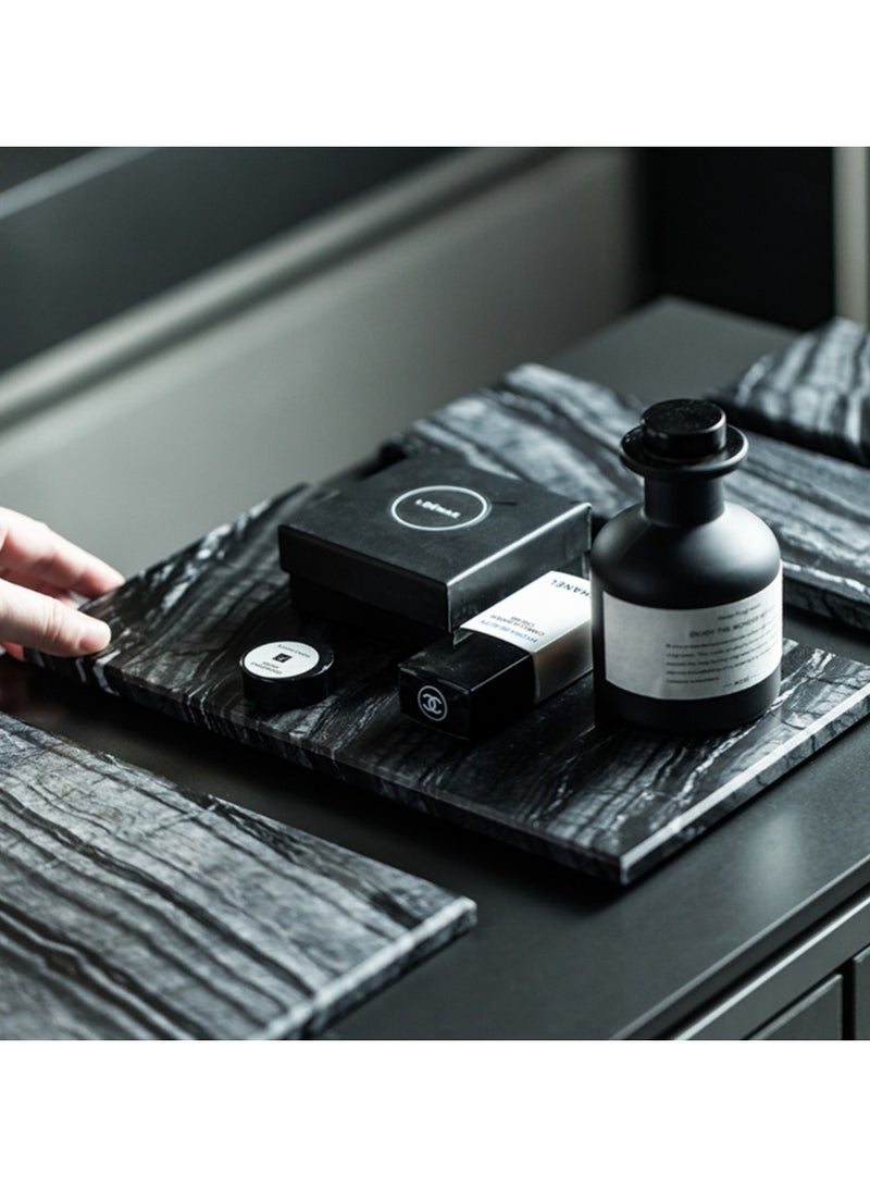 FUKE Natural Marble Tray Bathroom Ancient Wood Grain Marble Rectangular Vanity Tray Trays    Stone Tray for Jewelry, Cosmetics, Candles, Lotion, Perfume and Home Decor Wood Grain(Black,20*20) - Image 4