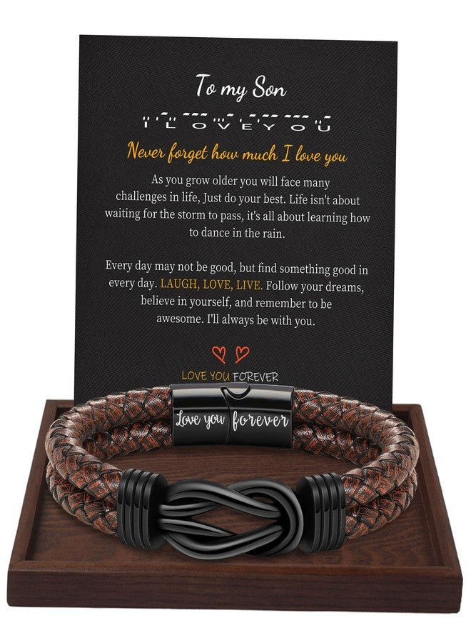 Btysun Son Gifts from Mom, Easter Gifts for Teens Gift for Son Leather Bracelets Handmade Brown Layered Braided Bracelet Birthday Gift for Sons Graduation Thanksgiving Christmas Jewelry Stocking Stuffers - Image 1