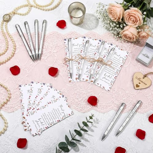 Chiisong 30 Sets Bridal Shower Favors for Guests Wedding Pens Bulk with Thank You Cards Bridal Shower Retractable Ballpoint Pen for Guest Gifts Game Prizes Wedding Souvenirs (Wild Flower) - Image 3