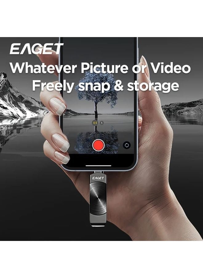 Eaget 128GB وحدة تخزين USB مزدوجة الواجهة 3.2 لمشغلات الفلاش لهواتف iPhone وأجهزة iPad وأجهزة Mac وأجهزة الكمبيوتر - نقل بيانات عالي السرعة - تخزين خارجي - أسود - Image 5