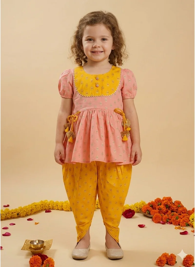 Saka Designs Girls Ethnic Motifs Printed Kurti with Dhoti Pants