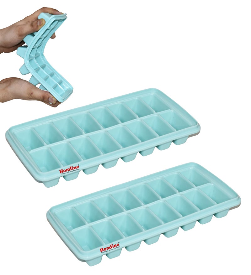 Homfine Set of 2Pcs Ice Tray 16 Cubes Moulds Each with Super Flexi Body Food Grade Material Easy to Squeeze for Daily Needs (2Pcs, Colour May Vary) Combo Set G - Image 1