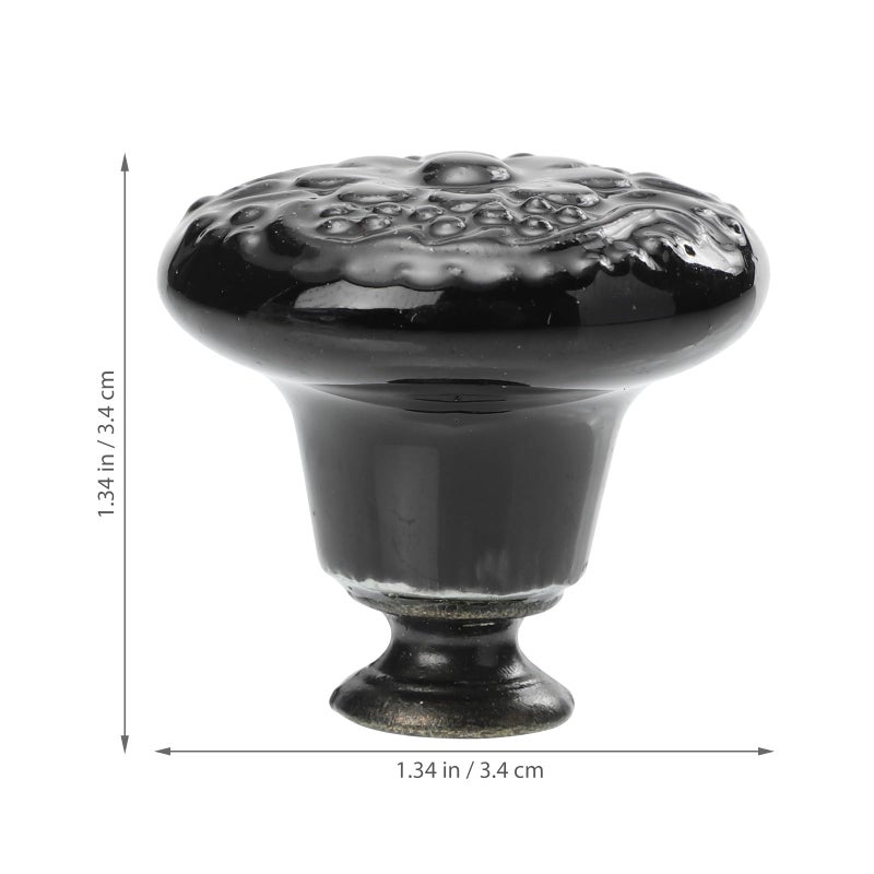 Vintage Ceramic Cabinet Handles Black 4pcs Retro Flower Pattern Drawer Knobs - Image 3